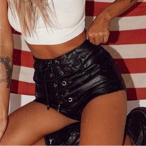 princess polly lioness lace up faux leather shorts
